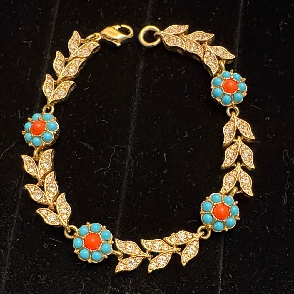 Gold and Turquoise Floral Bracelet